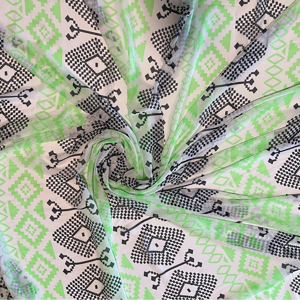 Green Multicolor Chiffon Sheer Fabric